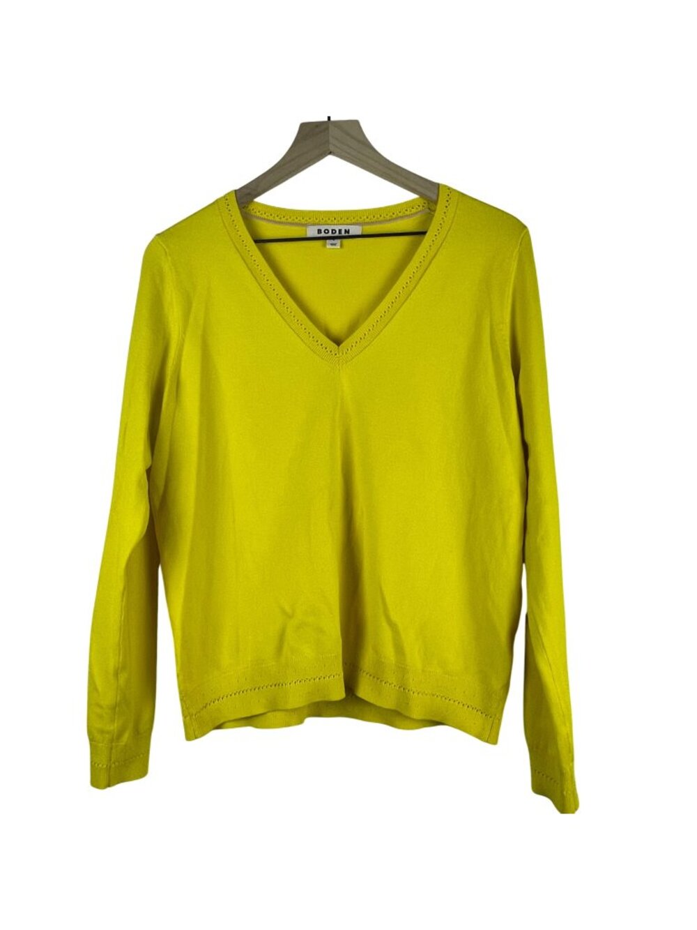 Boden Womens Yellow V-Neck Long Sleeve Sweater Medium Cotton Blend Lightweight